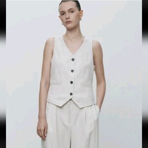 Tonywack Waistcoat Tailored Vest Women's Small Ivory Linen Blend Button Up